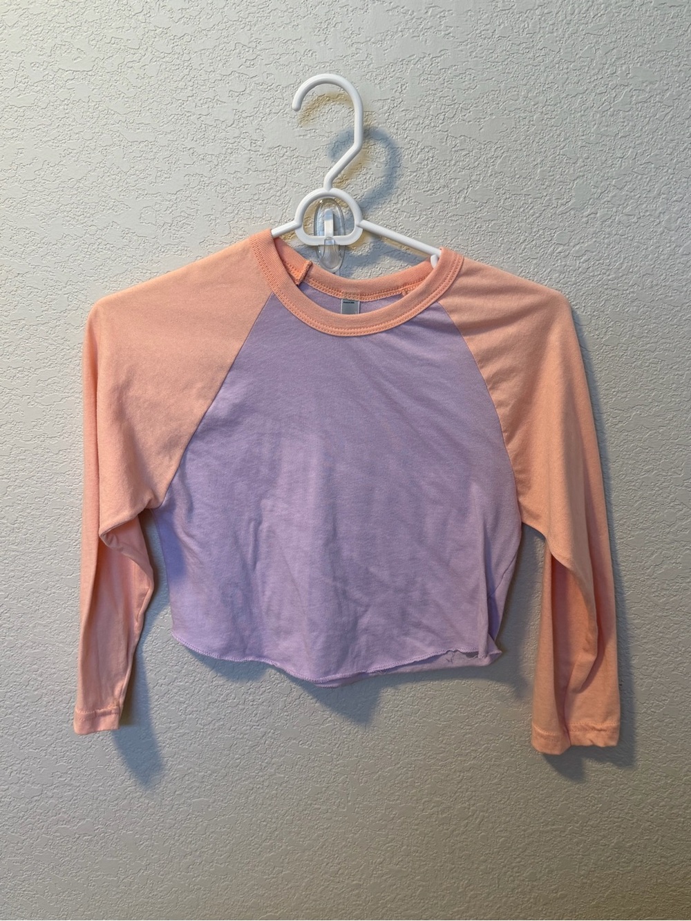 American Apparel Peach Raglan Crop Top with Lavender Body